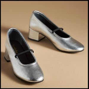 NWT Anthropologie Seychelles Dusk to Dawn Mary Jane Heels in Silver Leather